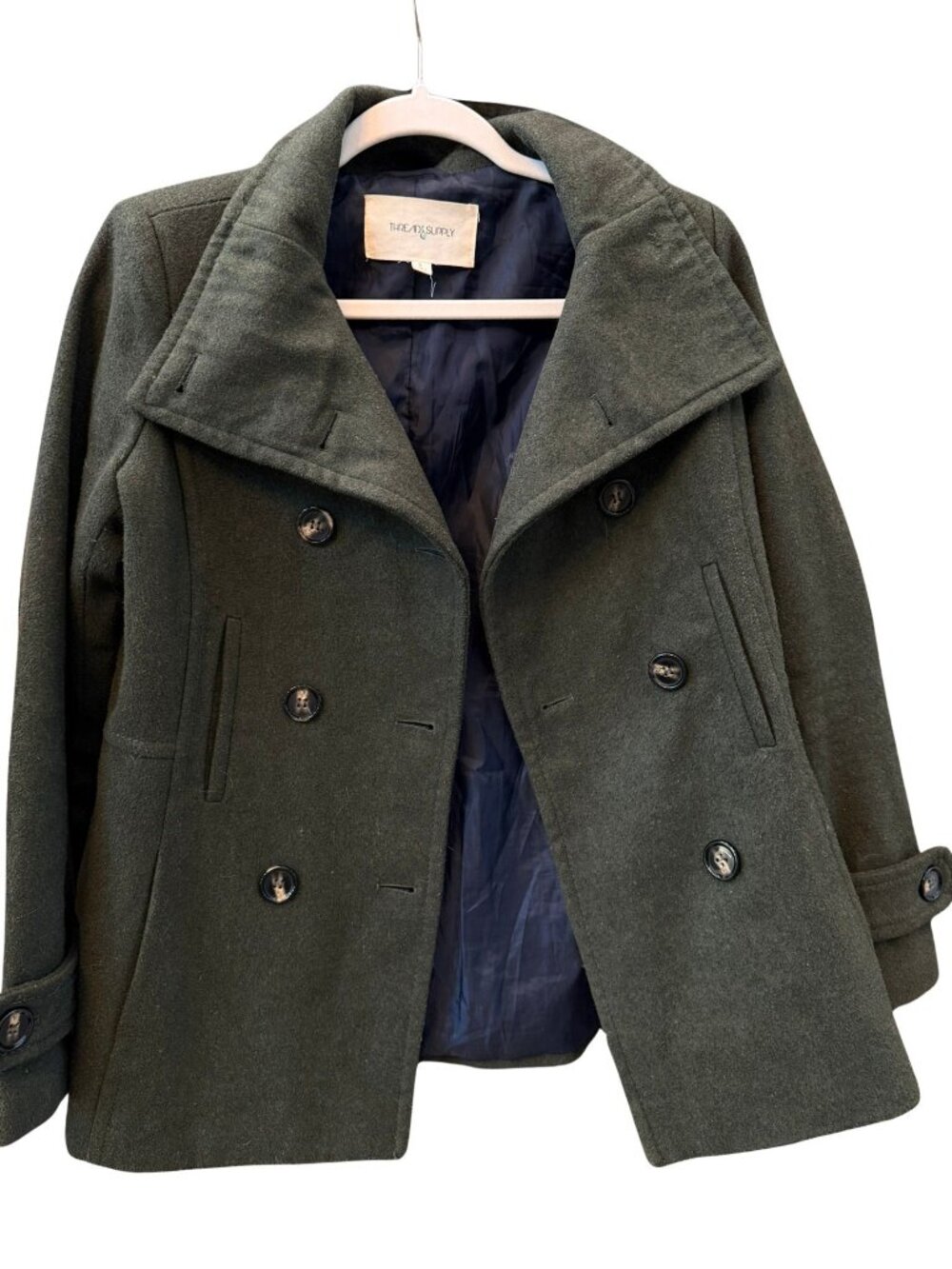 Thread & Supply Hunter Green Wool Blend Double Breasted Peacoat Small